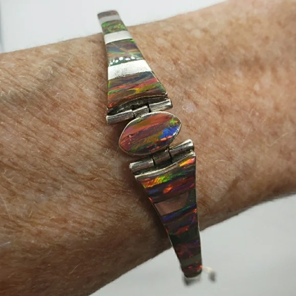 Mexico Sterling Silver Handcrafted Brown Opal Bracelet - Picture 8 of 13